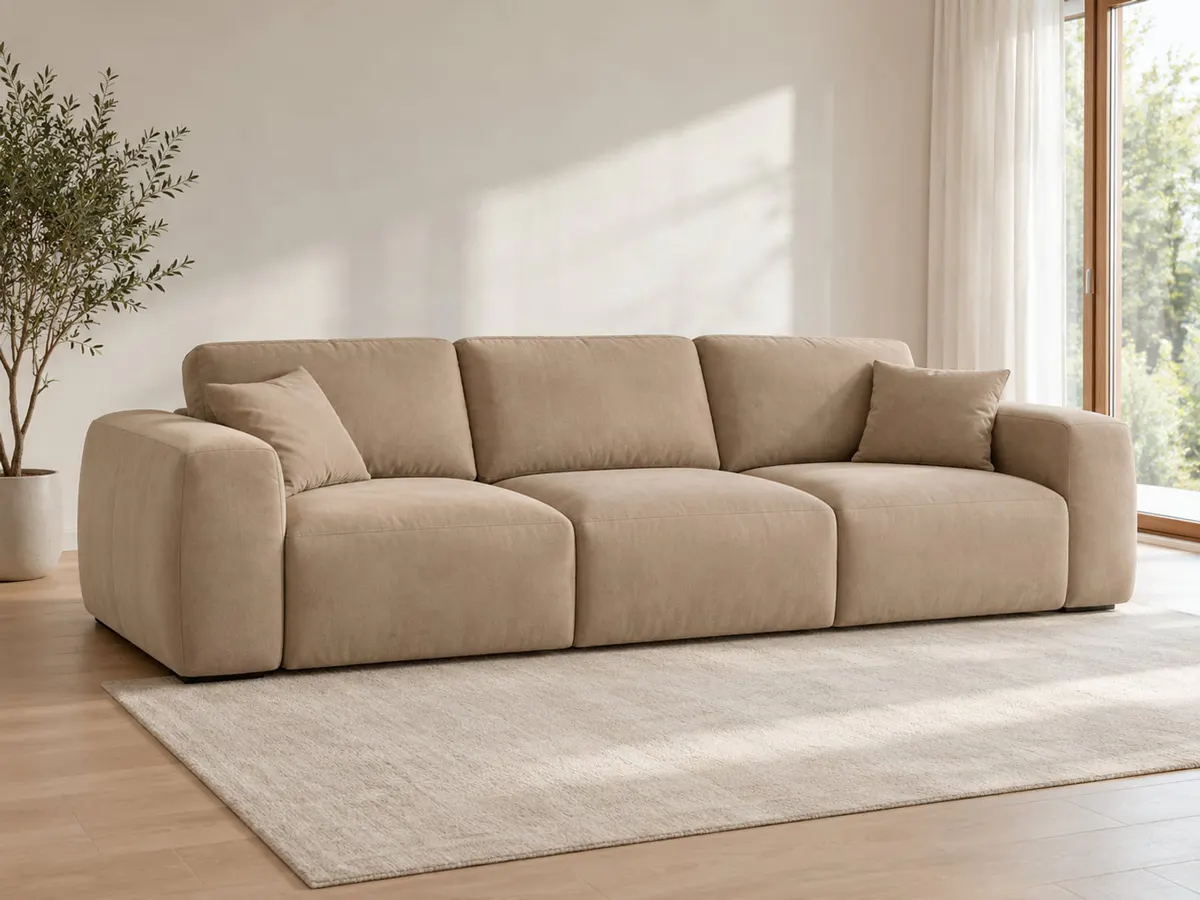 big-sofa Big Sofa Alpha New dunkelbeige Microfaser von POCO in Dunkelbeige in einem hellen Wohnzimmer