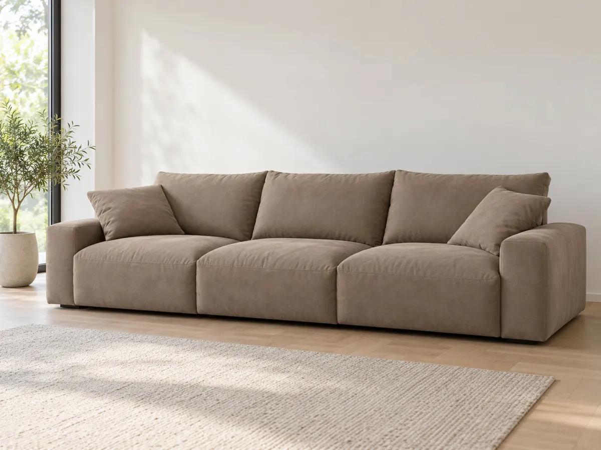 big-sofa Big Sofa Delphine taupe Microfaser von POCO in Taupe in einem hellen Wohnzimmer