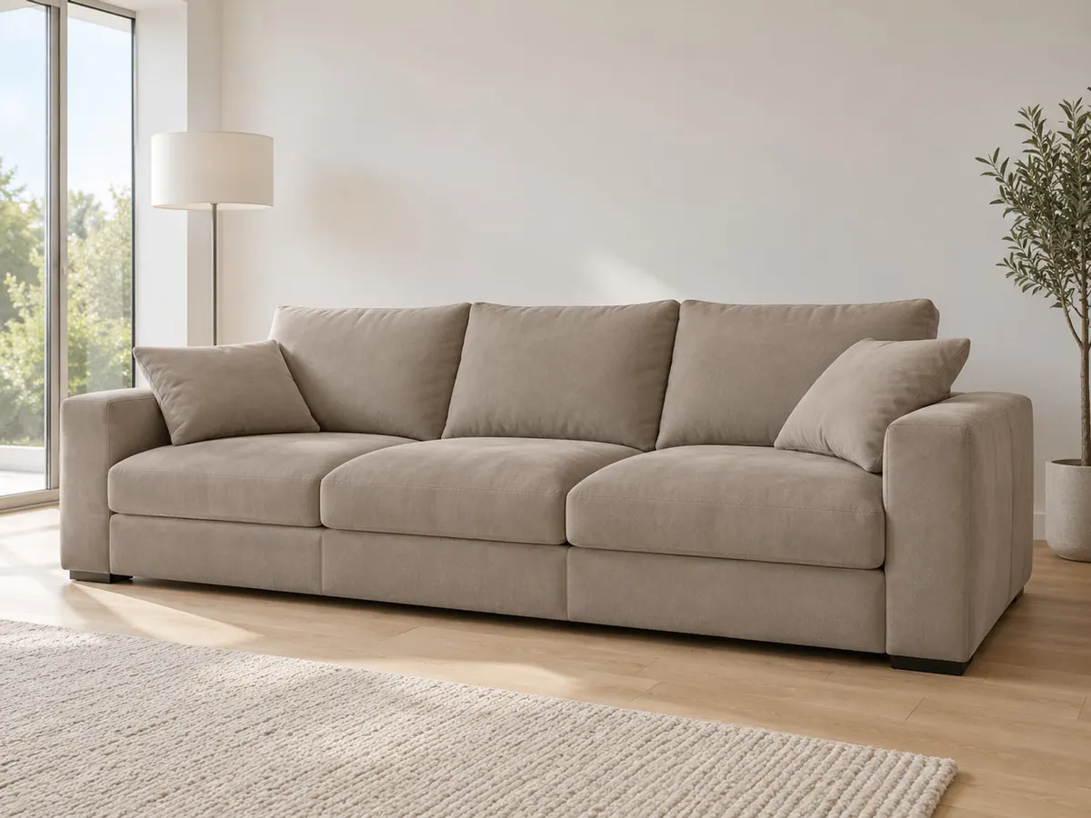 big-sofa Big Sofa Moma Greige Microfaser von POCO in Greige in einem hellen Wohnzimmer