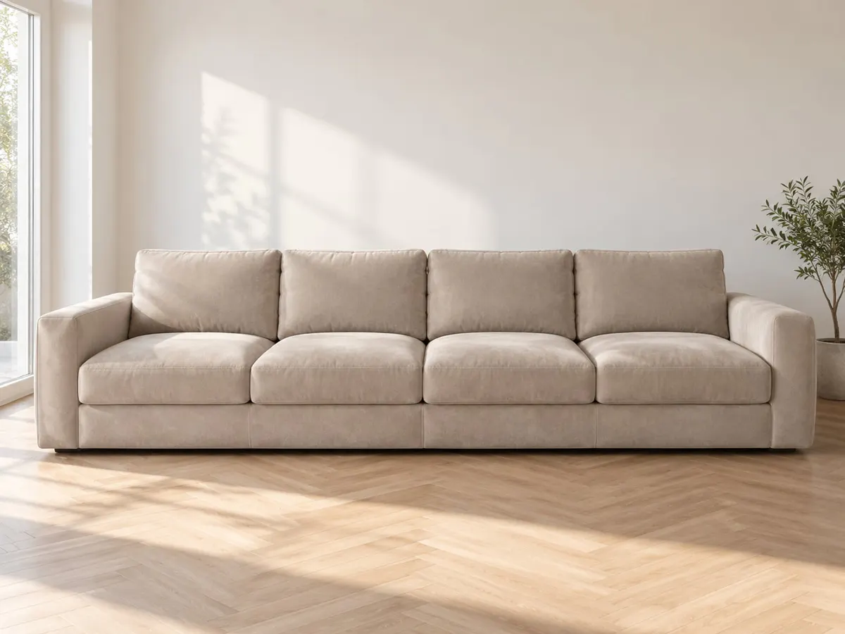 big-sofa Big Sofa Xantia new 1 beige Velourstoff von POCO in Beige in einem hellen Wohnzimmer