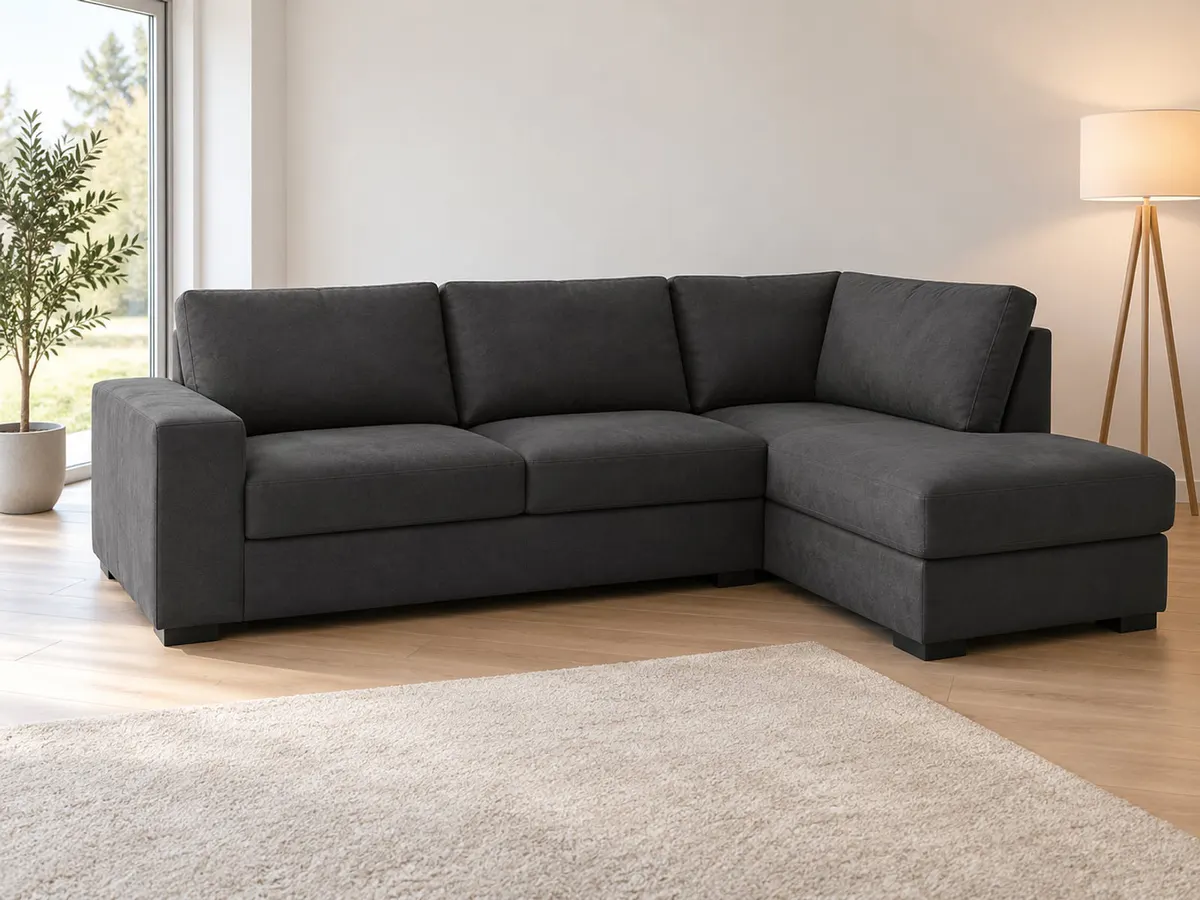 ecksofa Ecksofa mit Bettfunktion und Bettkasten anthrazit grau Polyester von POCO in Anthrazit in einem hellen Wohnzimmer