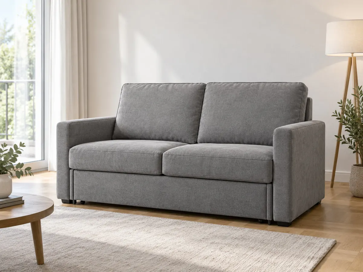 schlafsofa Schlafsofa Alonso grau Microfaser von POCO in Grau in einem hellen Wohnzimmer