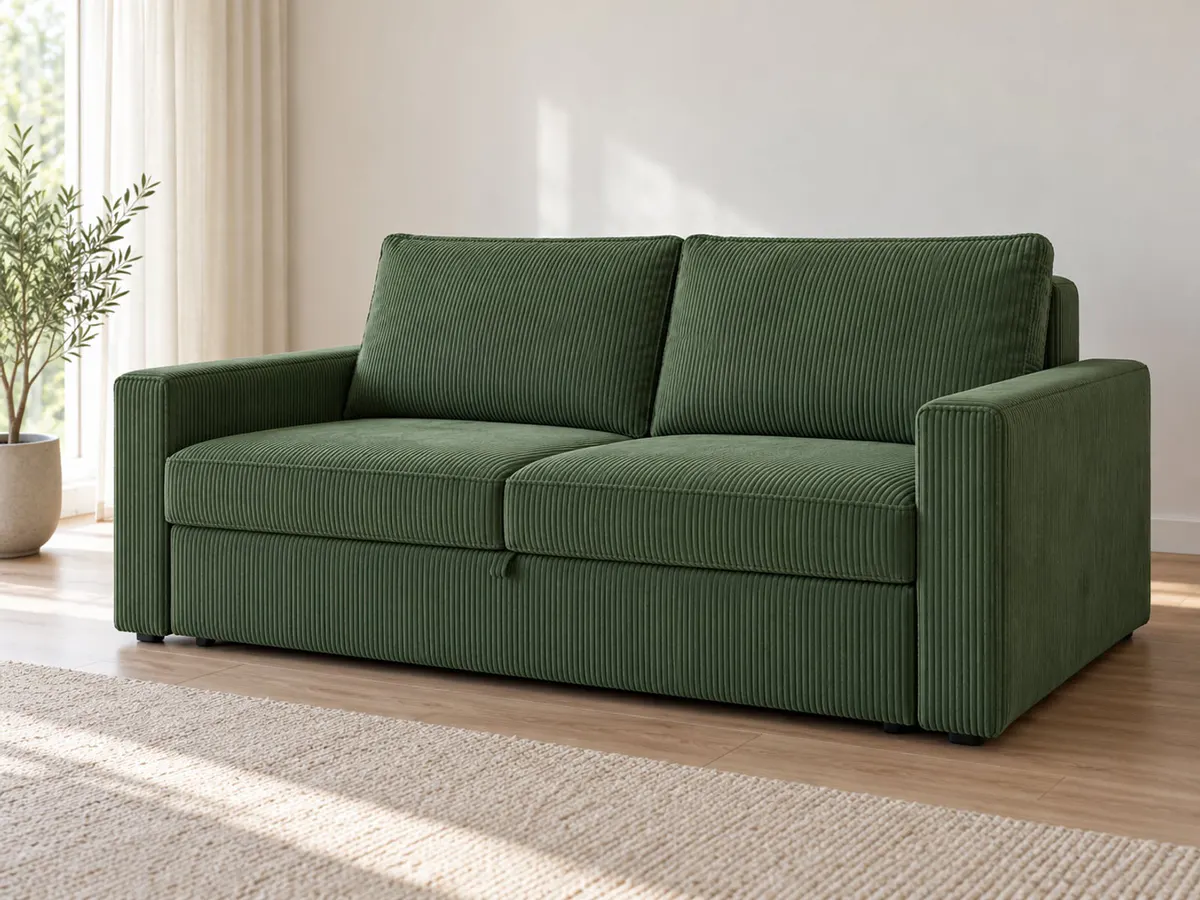 schlafsofa Schlafsofa Bern grün Microfaser von POCO in Grün in einem hellen Wohnzimmer