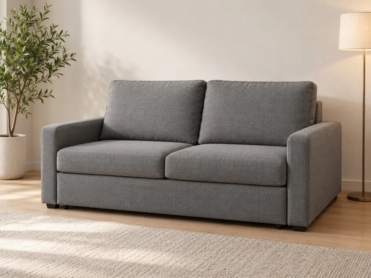 schlafsofa Schlafsofa Gloria grau Webstoff von POCO in Grau in einem hellen Wohnzimmer