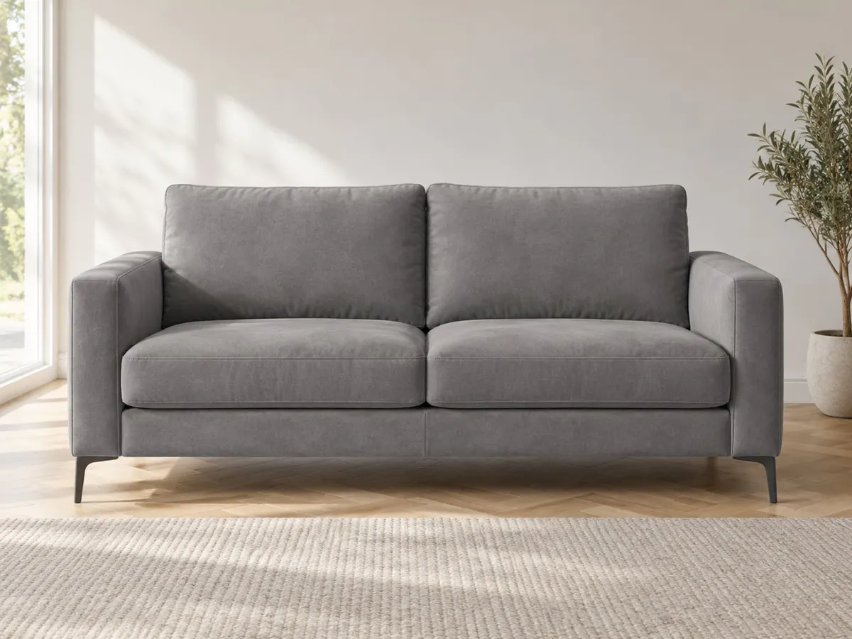 sofa Sofa Pedro grau Microfaser von POCO in Grau in einem hellen Wohnzimmer