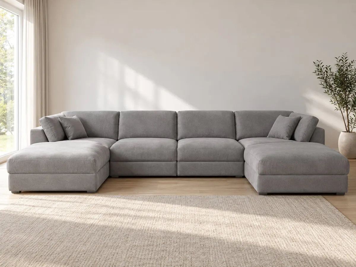 wohnlandschaft Wohnlandschaft Kendo grau Microfaser von POCO in Grau in einem hellen Wohnzimmer