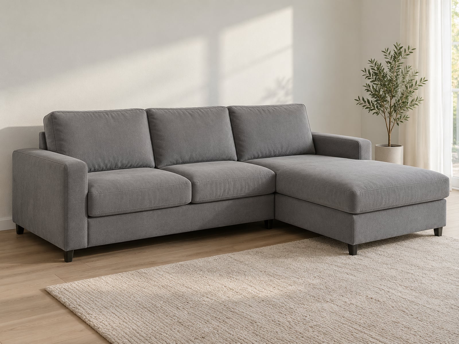 ecksofa Ecksofa grau Microfaser von POCO in Grau in einem hellen Wohnzimmer