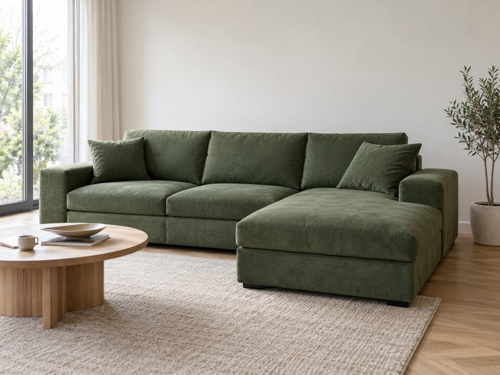 ecksofa Ecksofa grün Microfaser von POCO in Grün in einem hellen Wohnzimmer