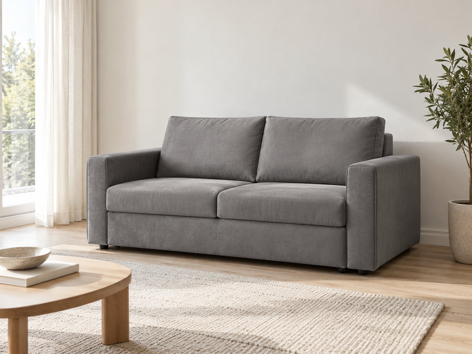 schlafsofa Schlafsofa Action grau von POCO in Grau in einem hellen Wohnzimmer